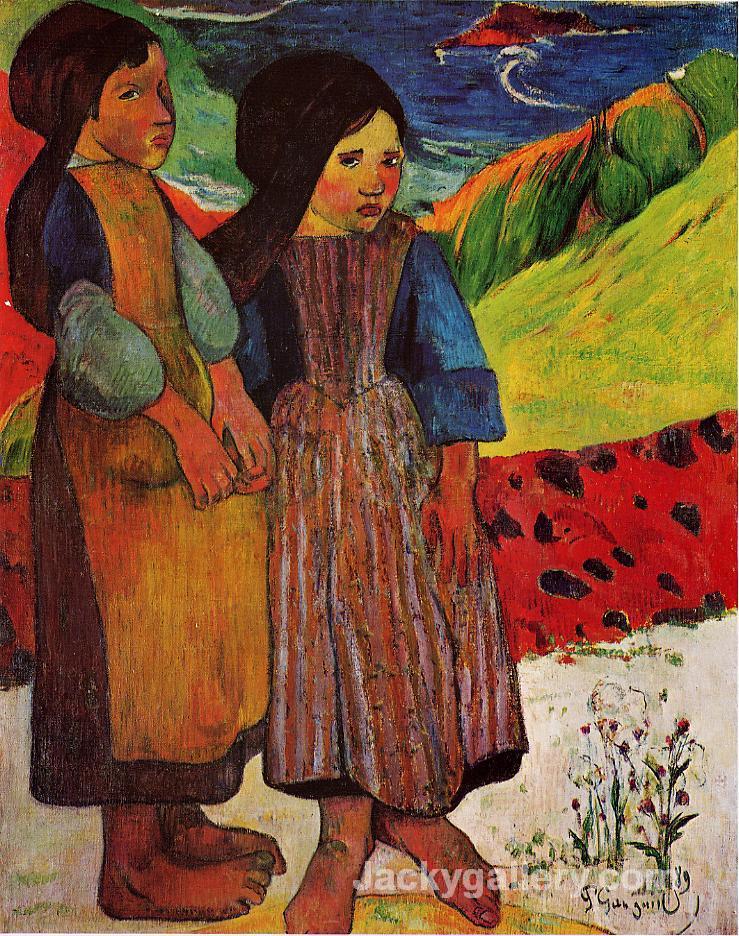 Breton Girls by the Sea by Paul Gauguin paintings reproduction